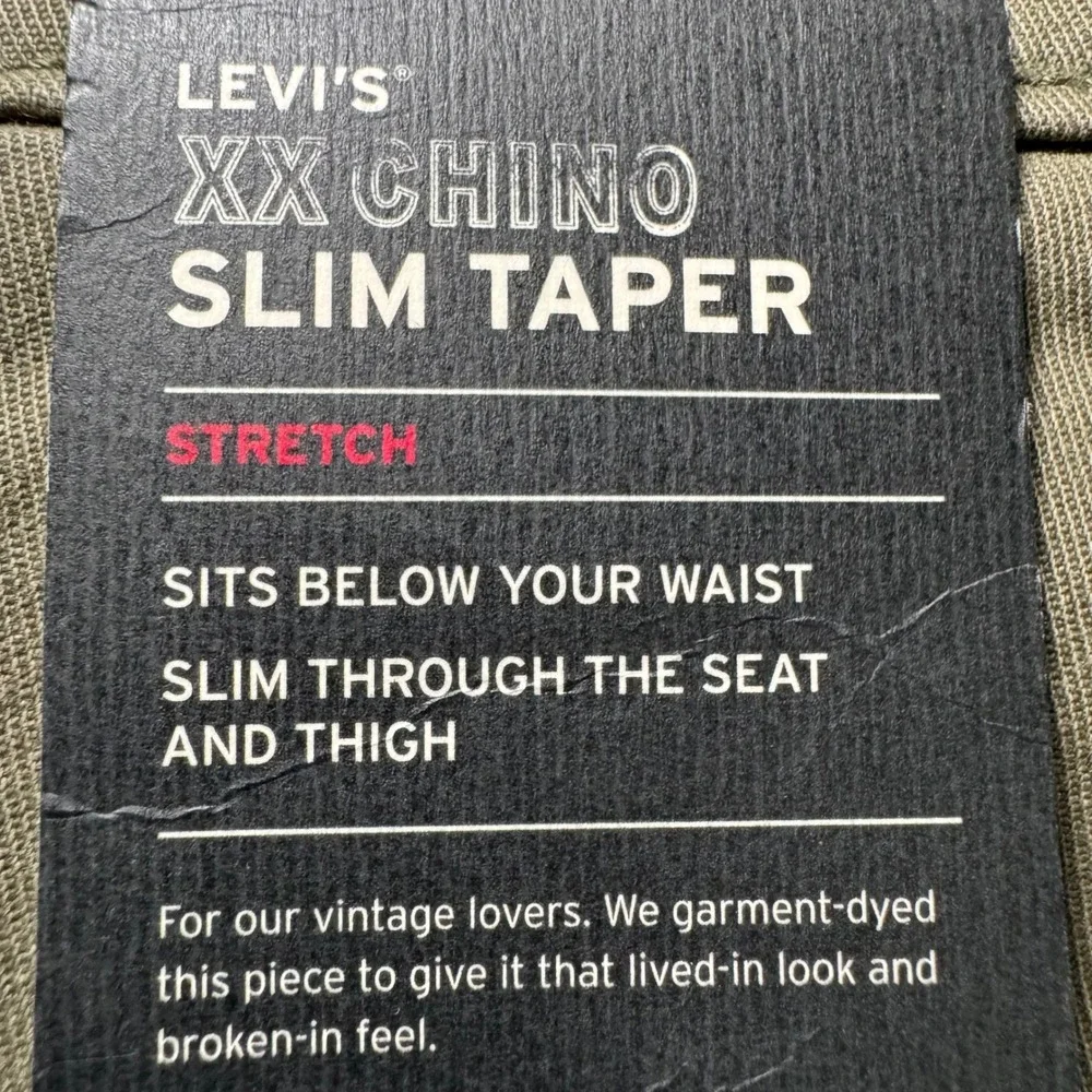 Levi's XX Chino Slim‎ Taper 31x32 Green Stretch Mens Pants  Khaki Garment Dyed